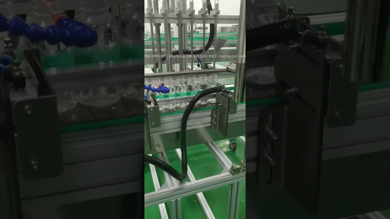 Household Chemical Liquid Filling Machine — 100 ml PET bottle · filling, capping & labeling line · magnetic pump