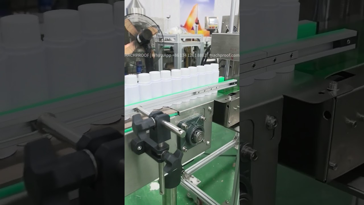 Pharmaceutical Medicine Bottle Filling Line — 100 ml white plastic bottle · filling & capping line · magnetic pump · ±1%